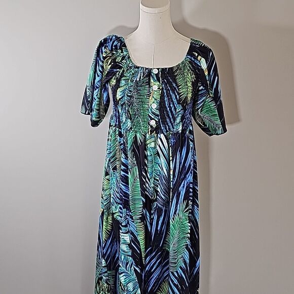 Maxi Silk-Like Elastic Scoop Neck Flowy Slip On Beach Dress XL NWOT - Picture 1 of 7